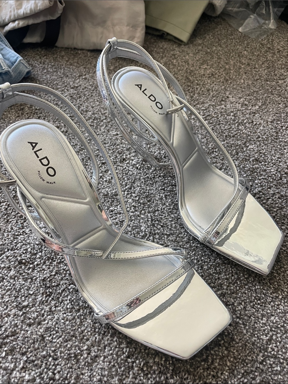 ALDO Silver Strappy Square-Toe Heeled Sandals